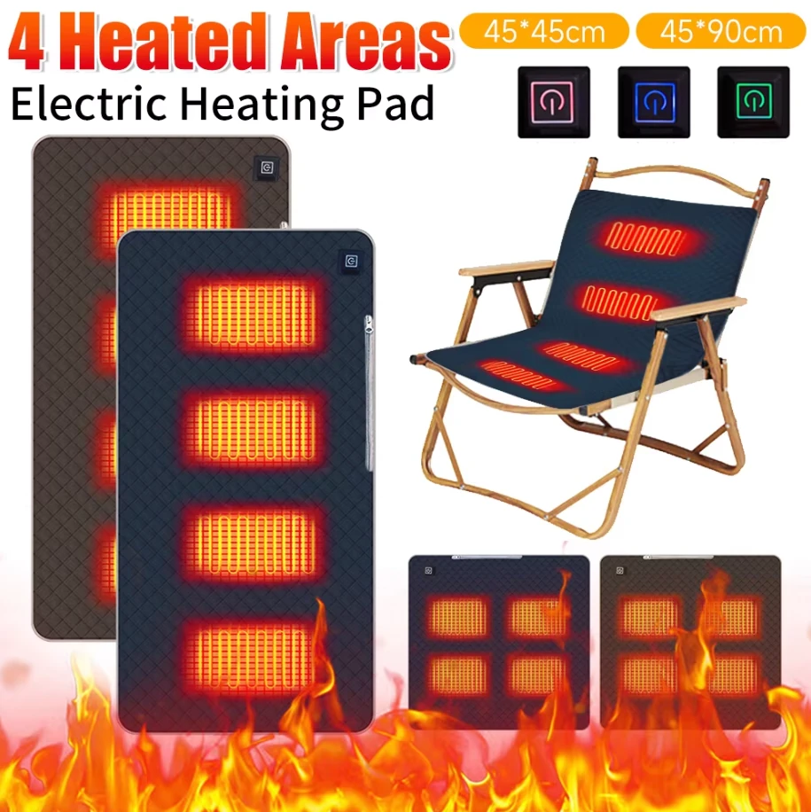 USB Heated Cushion Fast Heating 4 Heated Areas Camping Chair Heated Cushion 3 Adjustable Temperature Heated Chair Cushion Type C/USB Charging for Outdoor Travel — Pricio