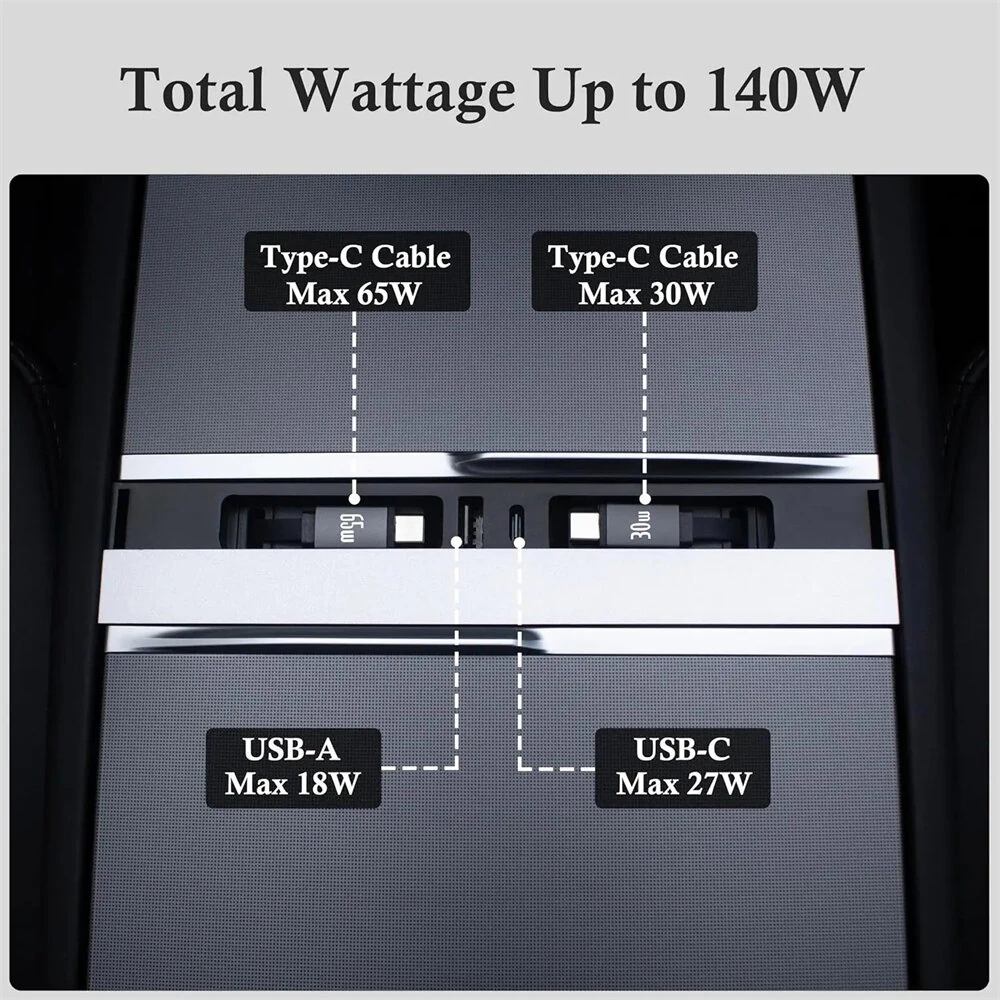 USB Hub Charger For Tesla Center Console Charging Charger Docking Station Model Y Juniper 2025-2026 & Model 3 Highland 2024-2026 — view 7