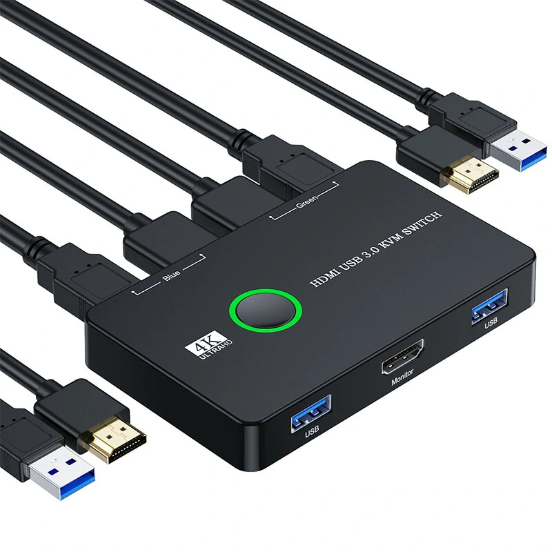 USB KVM Switch HDMI 2 Port Box USB and HDMI-Compatible Switch for 2 Computers Share Keyboard Mouse Printer and one HD Monitor USB Switch Splitter Support 4K@60Hz — Pricio