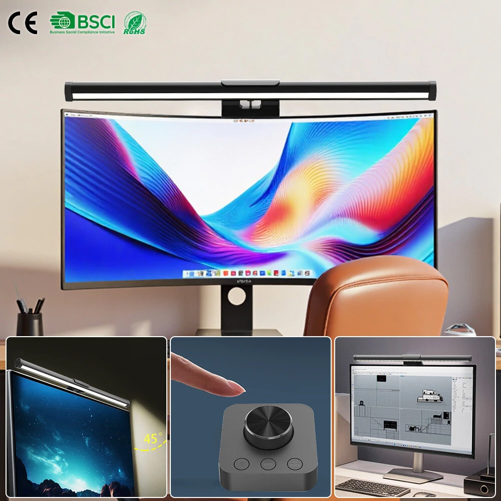 USB Monitor Light Bar Eye-Care Flicker-Free Desk Lamp 3 Color Temperatutes Ajustable Wireless Remote Control Stepless Dimming Aluminum Alloy Computer Screen Light — view 3
