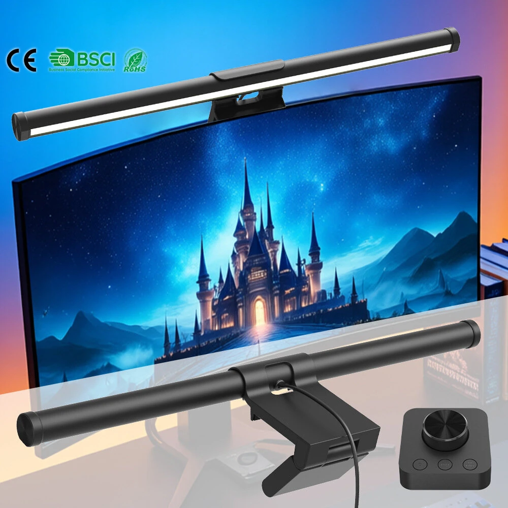 USB Monitor Light Bar Eye-Care Flicker-Free Desk Lamp 3 Color Temperatutes Ajustable Wireless Remote Control Stepless Dimming Aluminum Alloy Computer Screen Light — view 5