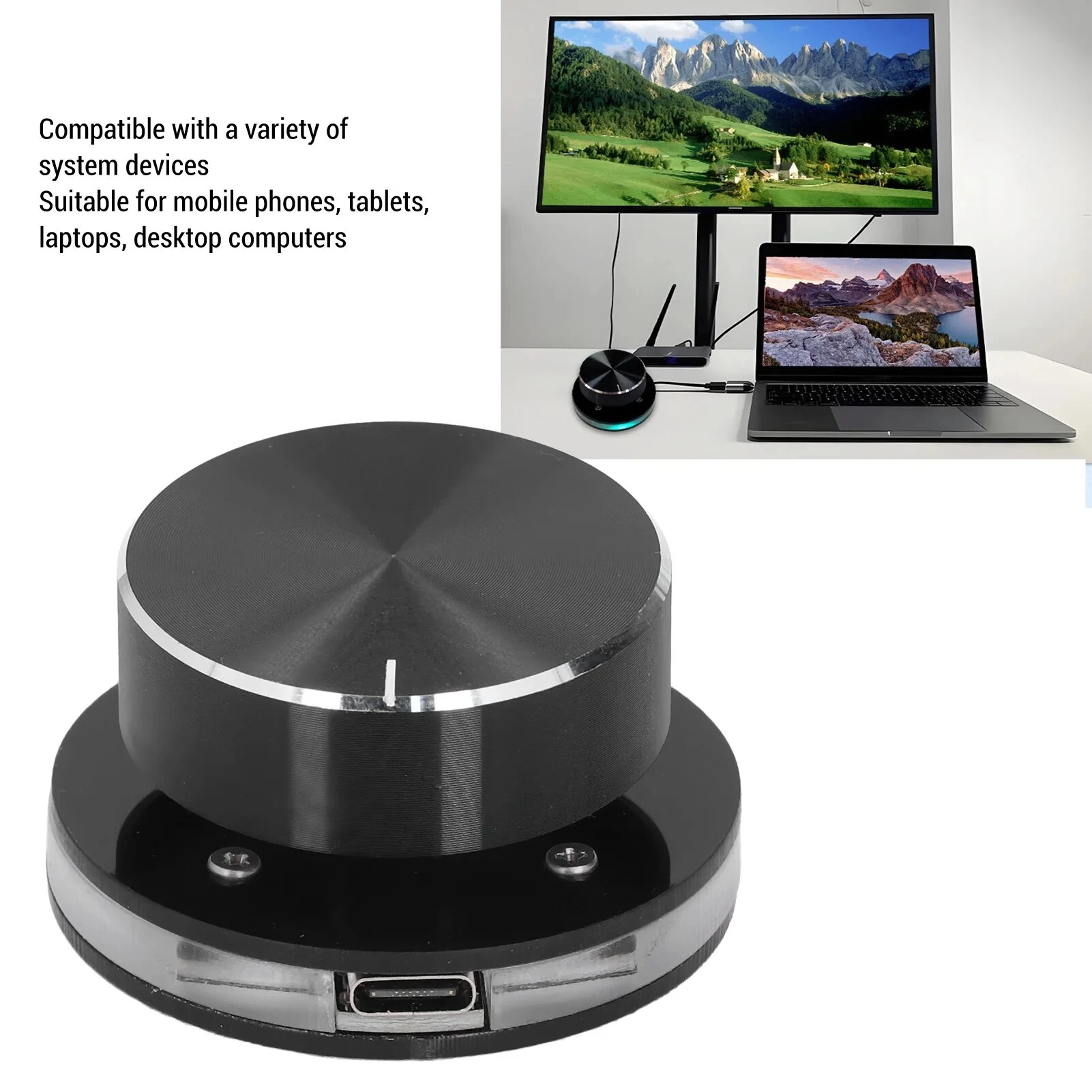 USB Volume Control Knob for Android System PC Multimedia Type-C External Media Adjustment Controller with RGB Light — view 2