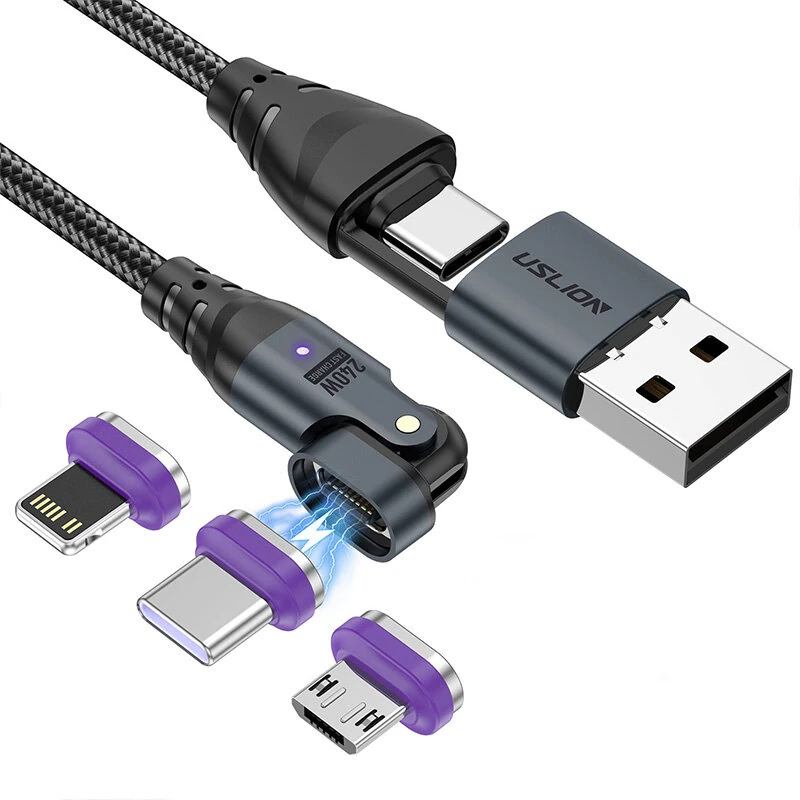 USLION US0204 5A 240W USB/Type-C to iP/Micro/Type-C Magnetic Data Cable PD3.1/3.0/2.0 Fast Charging Data Transmission Copper Core Line 1M/1.8M Long for iPhone 15 14 13 Pro for Samsung Galaxy Z Flip6 for Huawei Nova Pro for Macbook Pro
