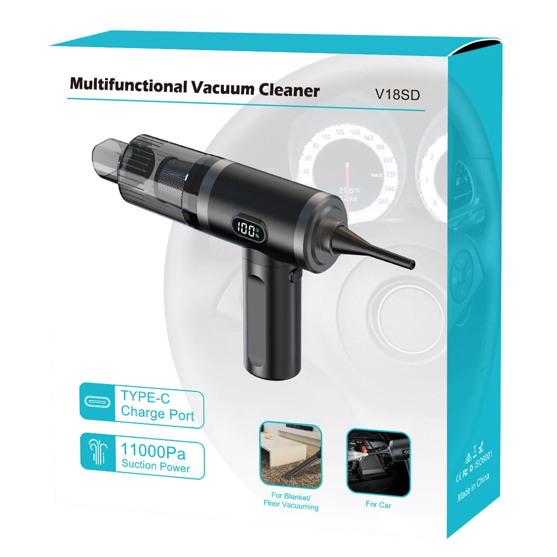 V18SD Cordless Car Vacuum Cleaner 11000Pa Powerful Suction Handheld Vacuum Portable & Lightweight With Digital Display Rechargeable Air Blower For Car And Home — view 8