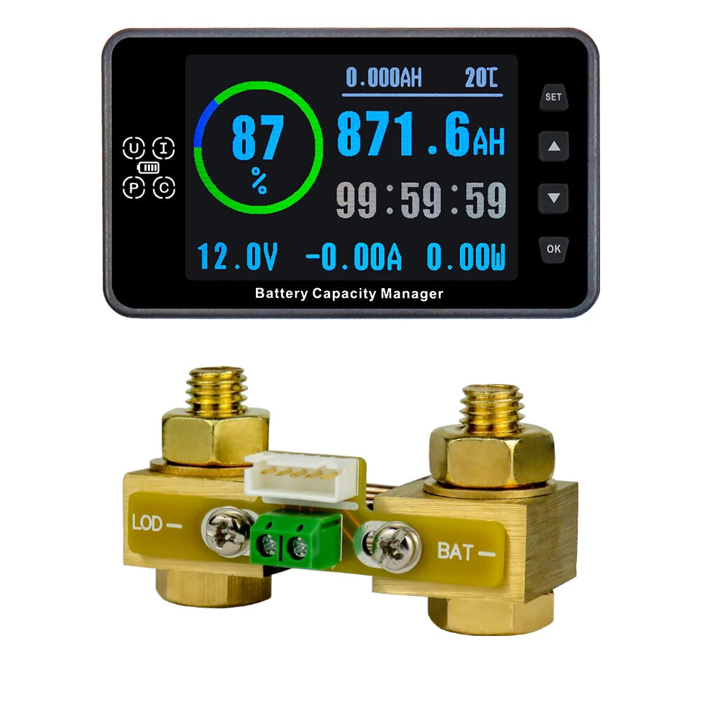 VA9910 Coulometer Multi-functional Battery Capacity Tester 200A Voltmeter Ammeter Battery Meter Power Monitor 8-120V 3.5 inch Diverter No Base — VA9910
