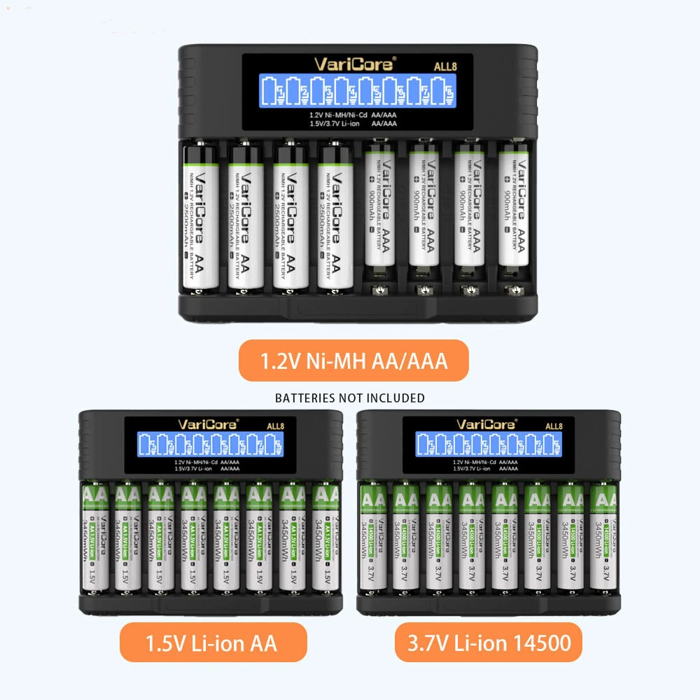 VariCore ALL8 Intelligent Rechargeable Battery Charger for Ni-MH Ni-Cd AA AAA 1.2V 1.5V 3.7V Li-Ion 14500/10440 Battery — view 5