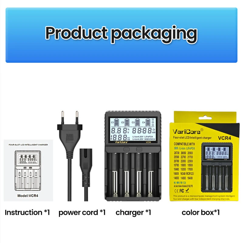 VariCore VCR4 4-Slot Smart Battery Charger for 18650 21700 AA AAA Ni-MH Li-ion LCD Display Capacity Test Adjustable Current — view 6