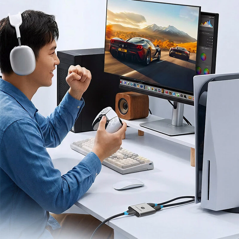 VENTION HD2.0 Switcher 4K@60Hz 1080P@240Hz Bi-Direction HD Switch 1x2/2x1 Adapter Plug and Play for PS4/5 Xiaomi Xbox PC Monitor TV HDMI 2.1 Splitter — view 5