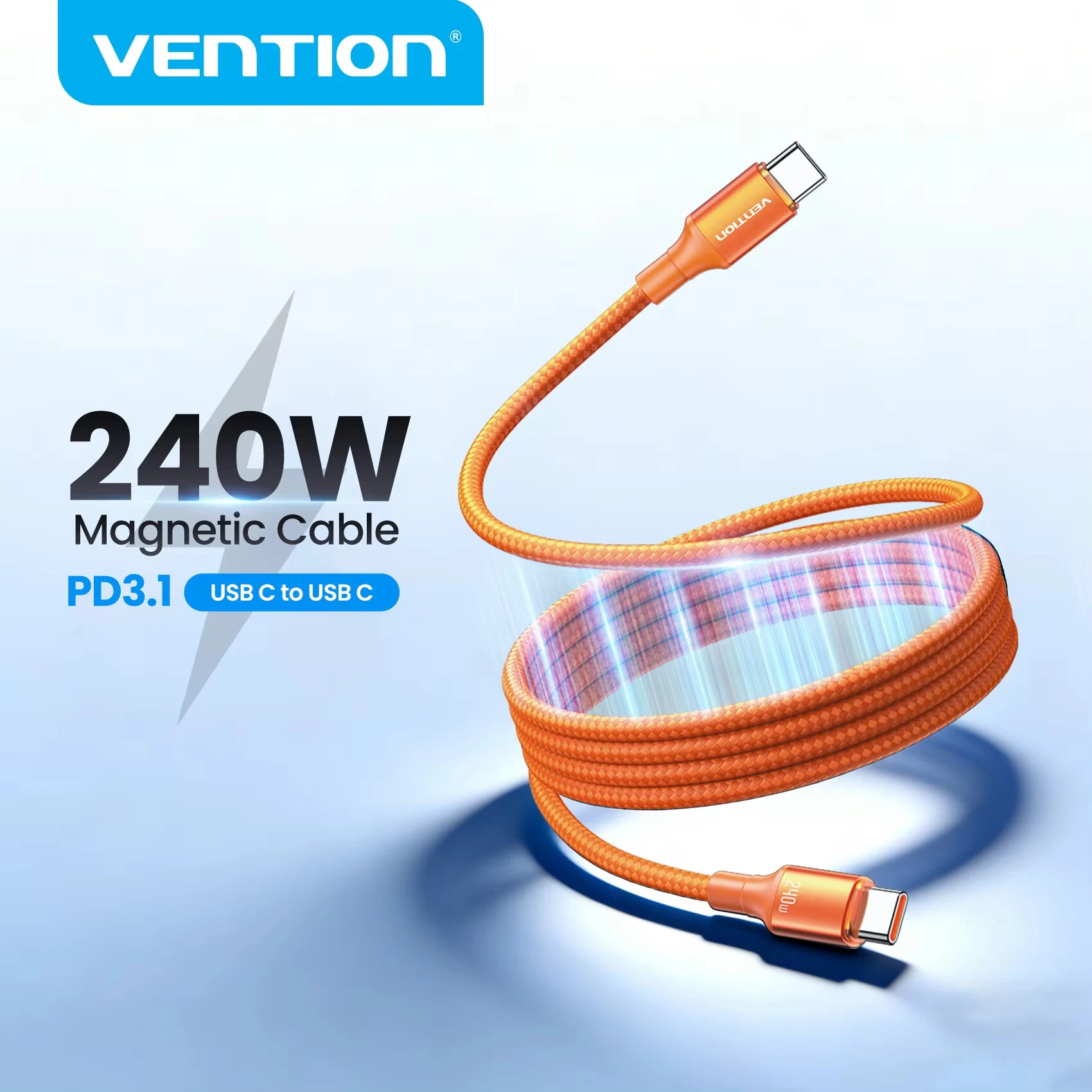Vention TSA 5A 240W Type-C to Type-C Cable PD3.1 PPS Fast Charging Data Transmission Tinned Copper Core Line 1M/1.5M Long for iPhone 17 17Pro 16 Pro Max 15 for Huawei Mate XTs for Xiaomi 17pro for OPPO — view 2