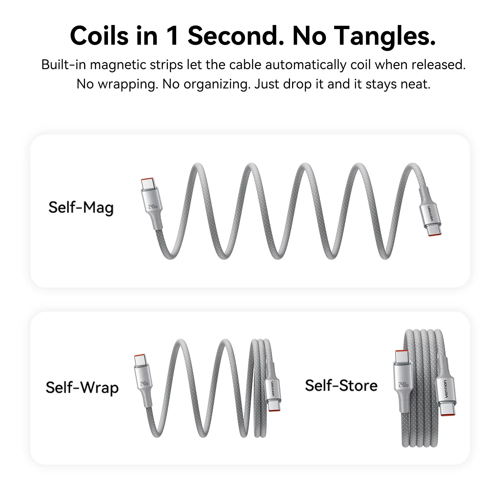 Vention TSA 5A 240W Type-C to Type-C Cable PD3.1 PPS Fast Charging Data Transmission Tinned Copper Core Line 1M/1.5M Long for iPhone 17 17Pro 16 Pro Max 15 for Huawei Mate XTs for Xiaomi 17pro for OPPO — view 3