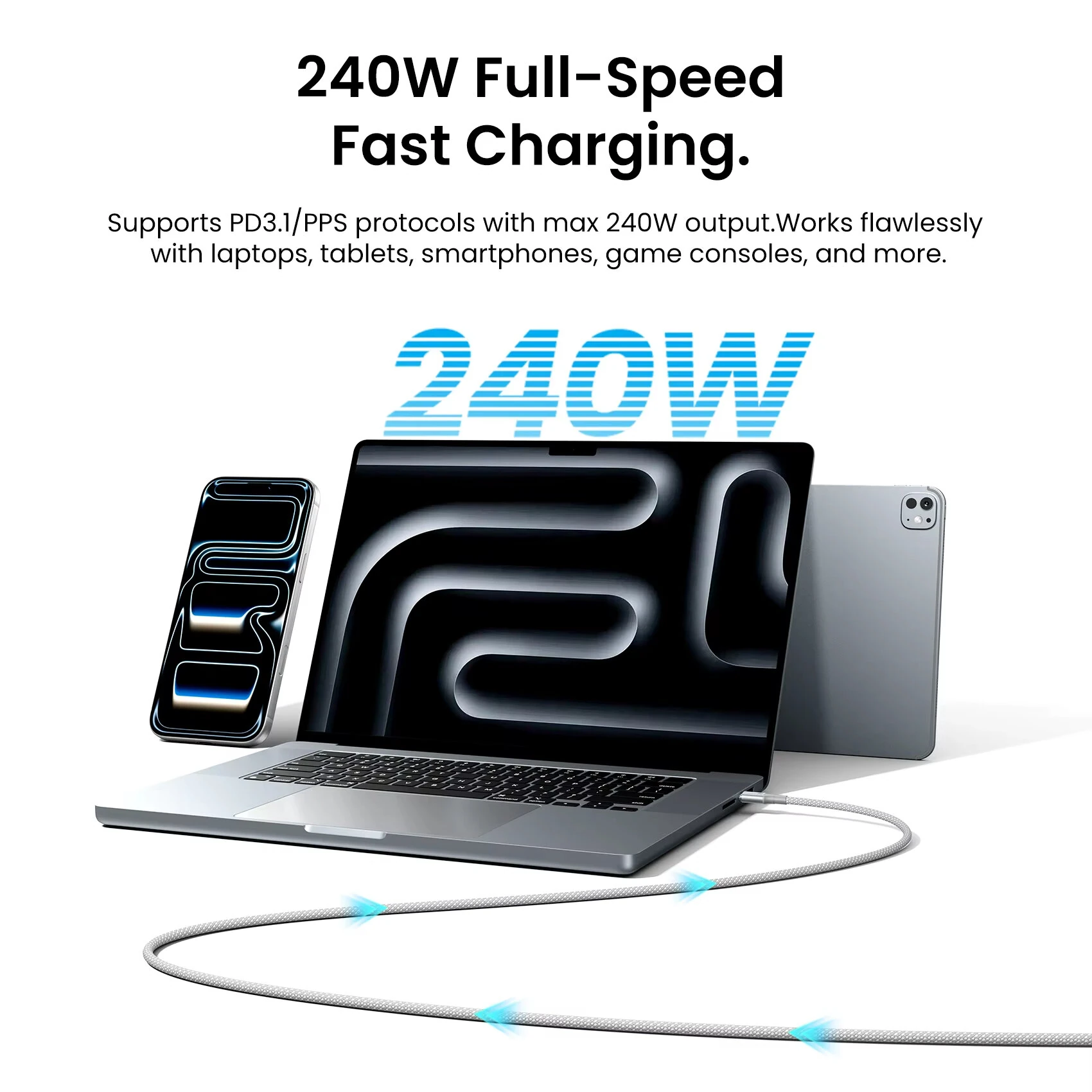 Vention TSA 5A 240W Type-C to Type-C Cable PD3.1 PPS Fast Charging Data Transmission Tinned Copper Core Line 1M/1.5M Long for iPhone 17 17Pro 16 Pro Max 15 for Huawei Mate XTs for Xiaomi 17pro for OPPO — view 4