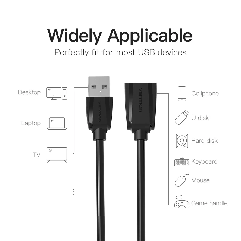 Vention VAS-A45 USB Male to Female Data Cable USB 3.0 Extension Cord Line 0.5M/1M/2M/5M Long for PS4 Smart TV PC — view 6