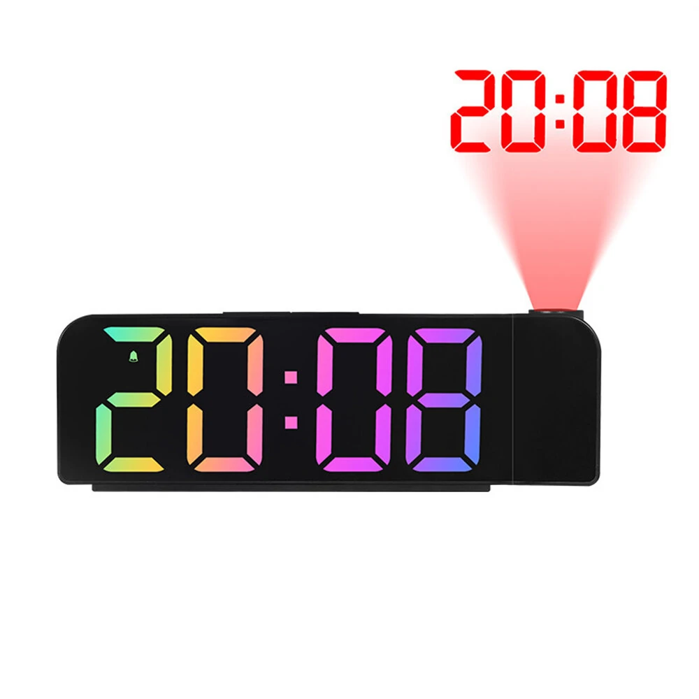 Versatile LED Digital Alarm Clock with 180 Degree Projection Adjustable Brightness /Indoor Temperature Dual Power Source Large Screen 12/24H For Home Office Classroom — image 1