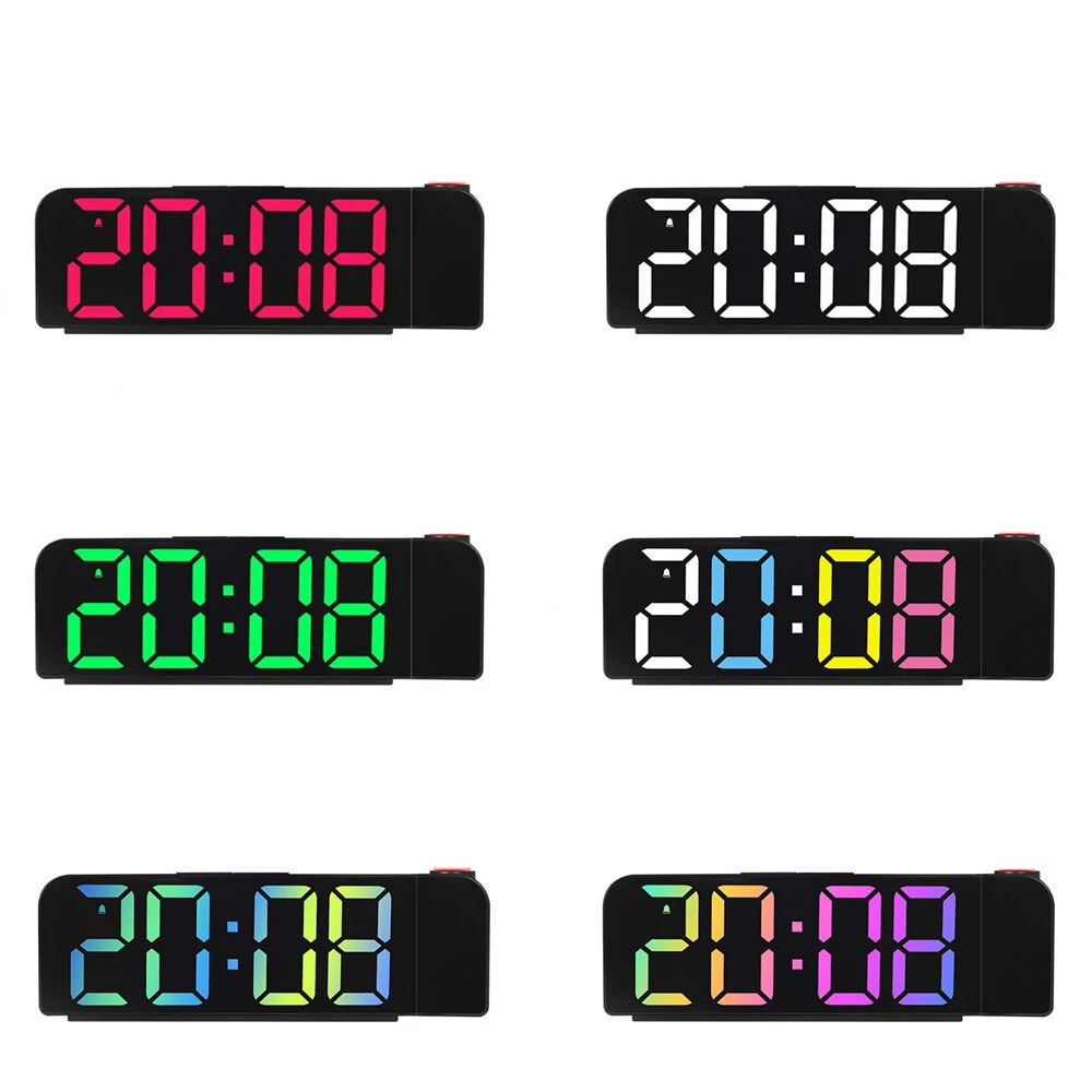 Versatile LED Digital Alarm Clock with 180 Degree Projection Adjustable Brightness /Indoor Temperature Dual Power Source Large Screen 12/24H For Home Office Classroom — view 2