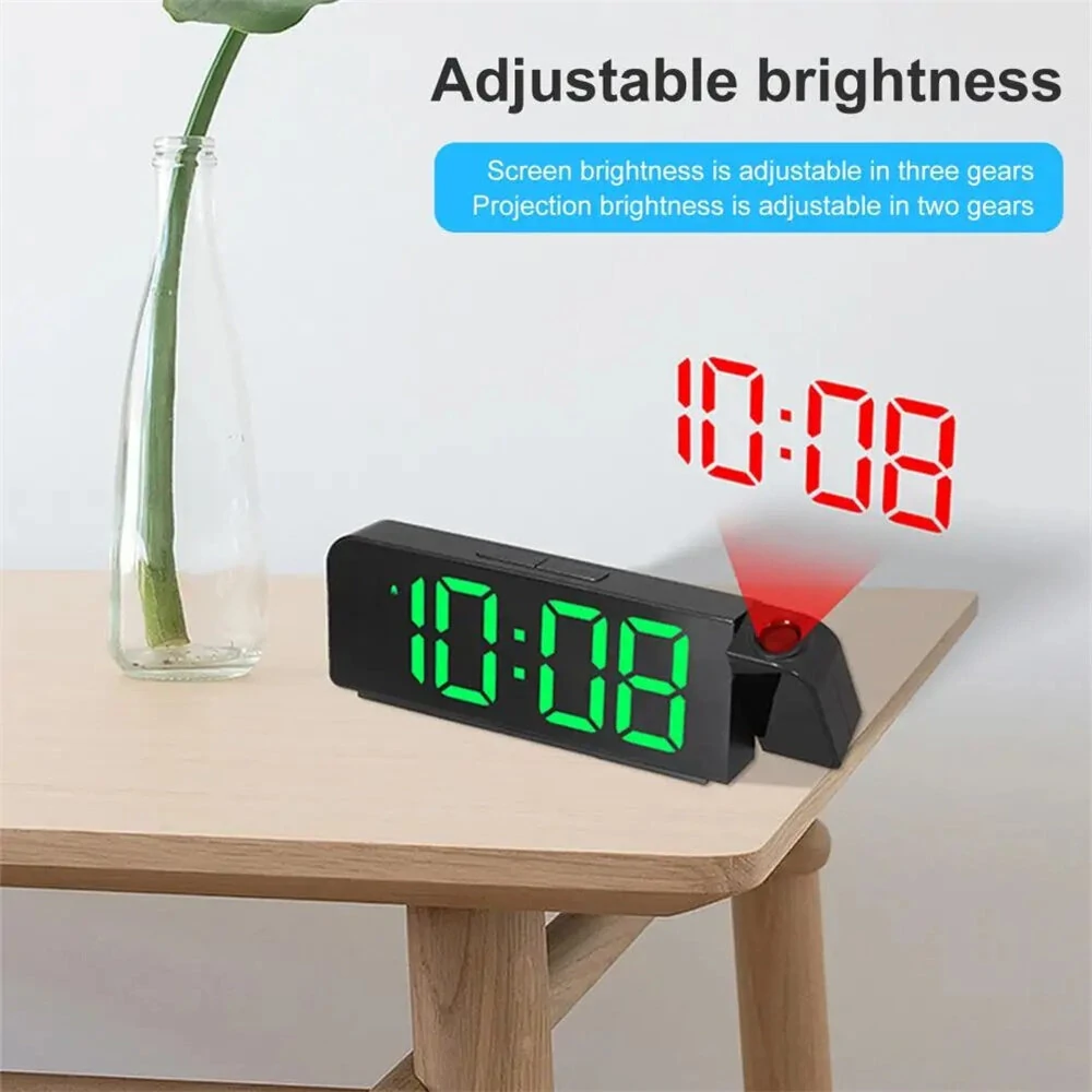 Versatile LED Digital Alarm Clock with 180 Degree Projection Adjustable Brightness /Indoor Temperature Dual Power Source Large Screen 12/24H For Home Office Classroom — view 3