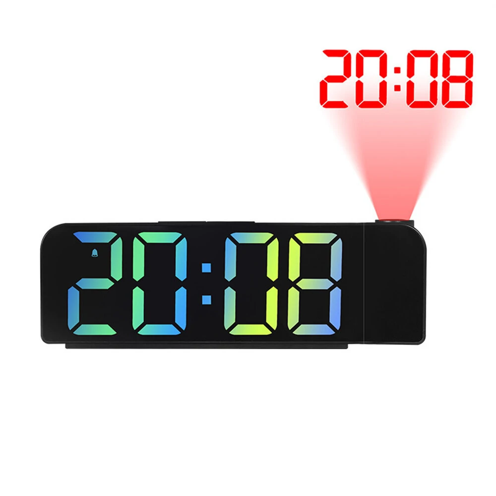 Versatile LED Digital Alarm Clock with 180 Degree Projection Adjustable Brightness /Indoor Temperature Dual Power Source Large Screen 12/24H For Home Office Classroom — view 9