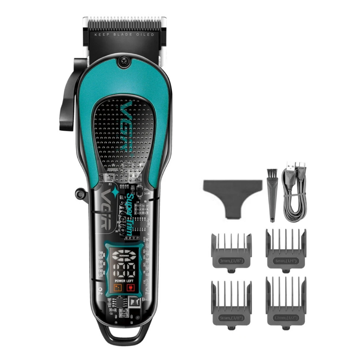 VGR V-692 Professional Hair Clipper 7000RPM Speed 4 Guide Combs 2000mAh Rechargeable Fast Charging Trimmer with LED Display