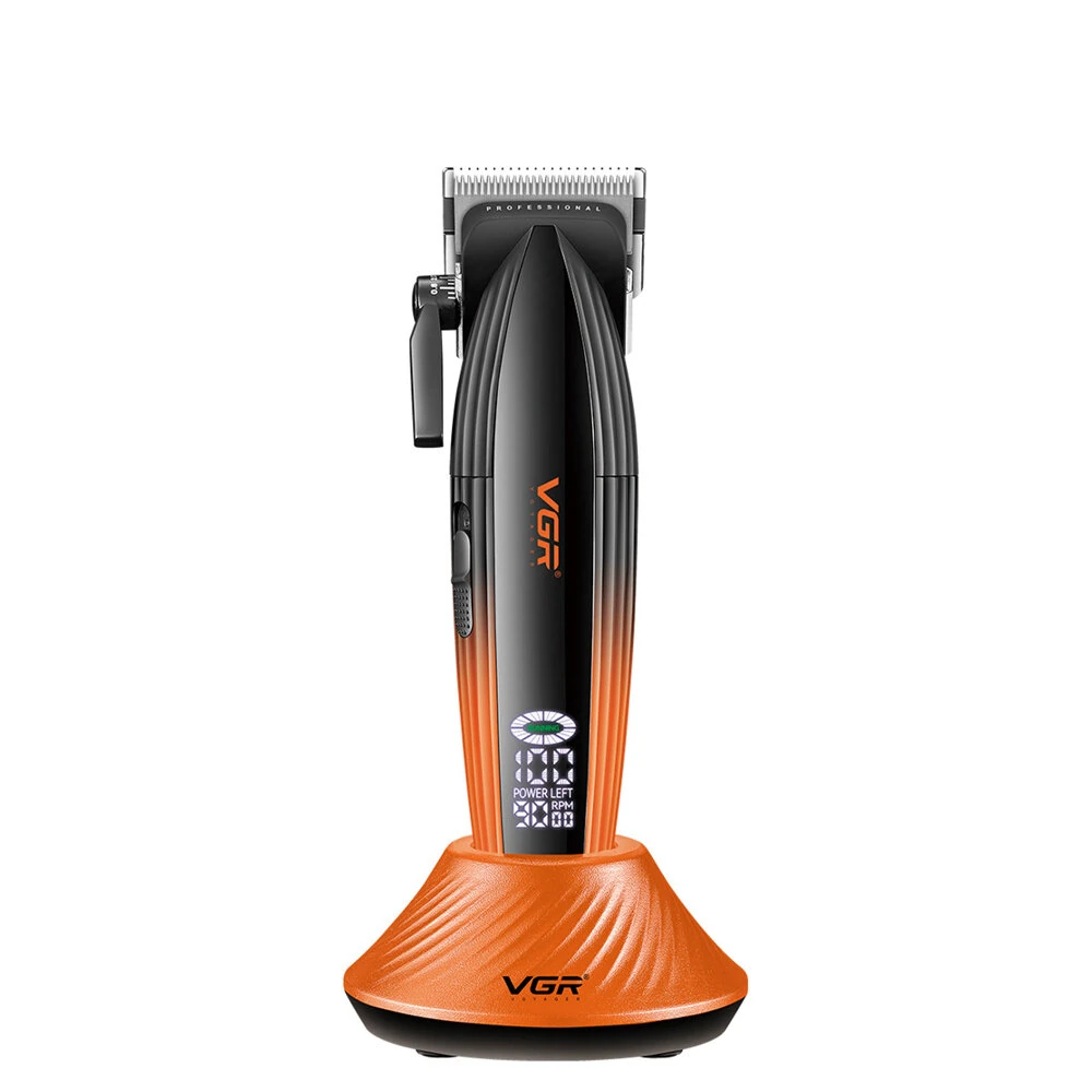 VGR V-889 Professional Hair Clipper with LED Display 9000 RPM High-Speed Motor Ceramic & Stainless Steel Blades 5-Level Cutting Guide USB Charging for Home Barber Use