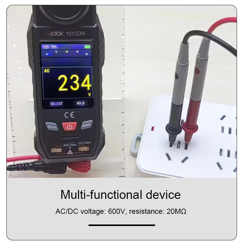 VICTOR 1010DM Two-In-One Illuminance Multimeter Light Meter, 0-199999 Lux 0-19999 FC 2.4-Inch Color LCD AC/DC Voltage Resistance Auto Range USB Rechargeable 1000mAh CAT II 600V — view 5