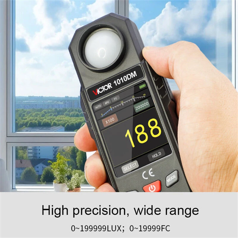 VICTOR 1010DM Two-In-One Illuminance Multimeter Light Meter, 0-199999 Lux 0-19999 FC 2.4-Inch Color LCD AC/DC Voltage Resistance Auto Range USB Rechargeable 1000mAh CAT II 600V — view 6