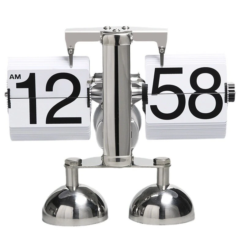 Vintage European Style Mechanical Flip Clock with Dual Feet  Page Turning Clock Stainless Steel Double Foot Small Scales Flip Desk Clock Vintage Living Room Home Decoration — view 2