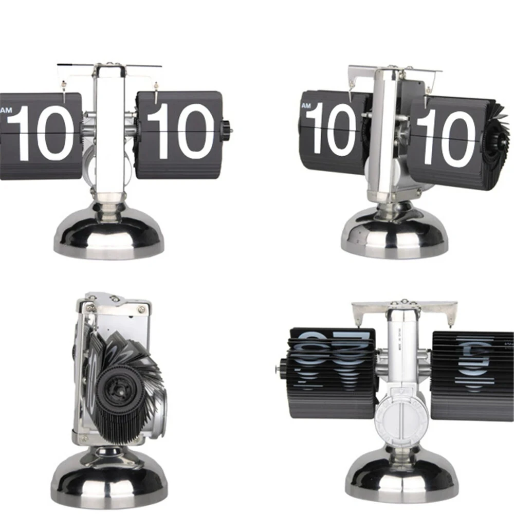 Vintage Flip Clock 12-Hour Automatic Flip Clock Retro Stainless Steel Desk Clock Large Time Display Clock for Living Room Bedroom Household — view 4