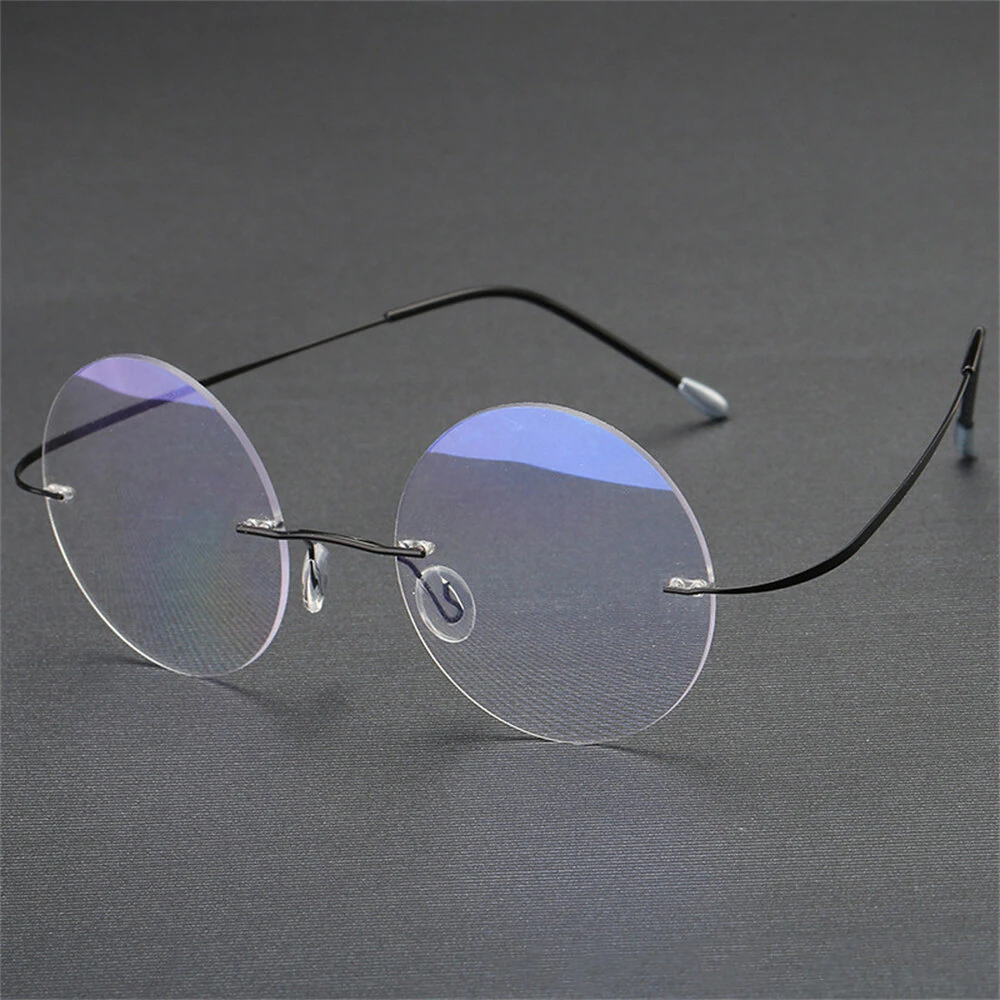 Vintage Round Rimless Reading Glasses UV protection Anti-blue light Presbyopia Eyeglasses with Case — image 1