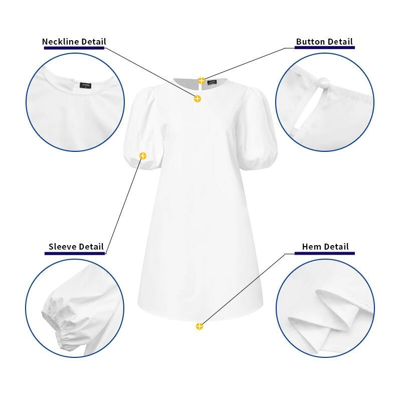 VONDA Womens Casual Round Neck Shirt Dress Puff Sleeve Short Dress A Line Solid Tunic Mini Dresses Plus Size — view 6