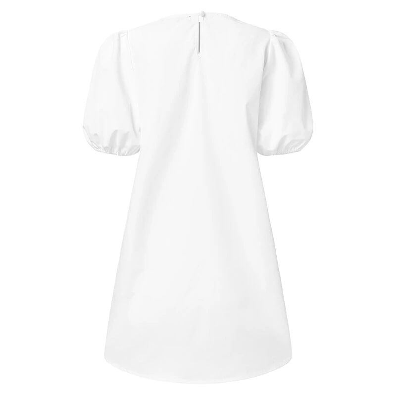 VONDA Womens Casual Round Neck Shirt Dress Puff Sleeve Short Dress A Line Solid Tunic Mini Dresses Plus Size — view 8