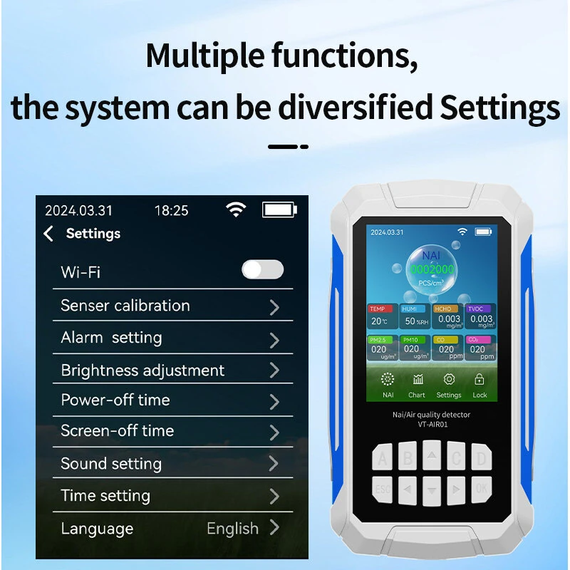 VT-AIR01 Air Quality Test 2000mAh Battery 2.8 Inch Screen CO2 PM2.5 NAI HCHO TVOC Monitoring Real-Time Display — view 5