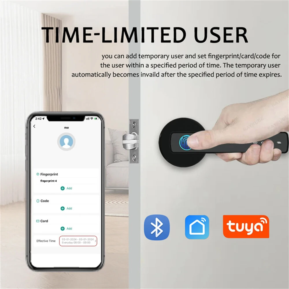 WAFU WF-F6 Tuya Smart Fingerprint Door Lock Aluminum Alloy Keyless Entry 5 Unlock Methods App Control Anti-Peep Password IC Card Key Type-C Emergency Power High Security NFC Function — view 6
