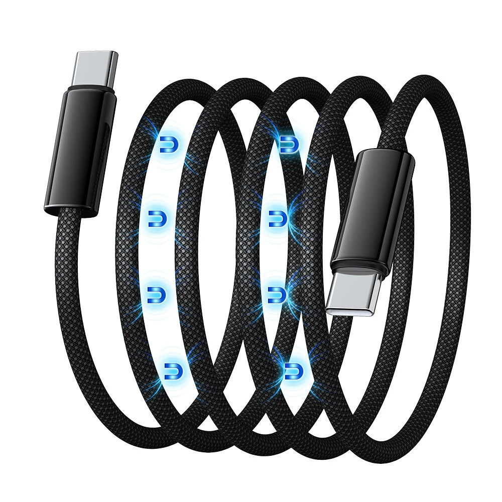 WANEW 240W Type-C to Type-C Magnetic Adsoption Organization Cable PD3.1 FCP SCP Fast Charging Data Transmission Thicken Copper Core Line 1M/1.5M Long for iPhone 16 16 Pro 15 Pro Max for Huawei Mate X for Samsung Galaxy Z Flip6 for Xiaomi MIX Fold4 — WANEW