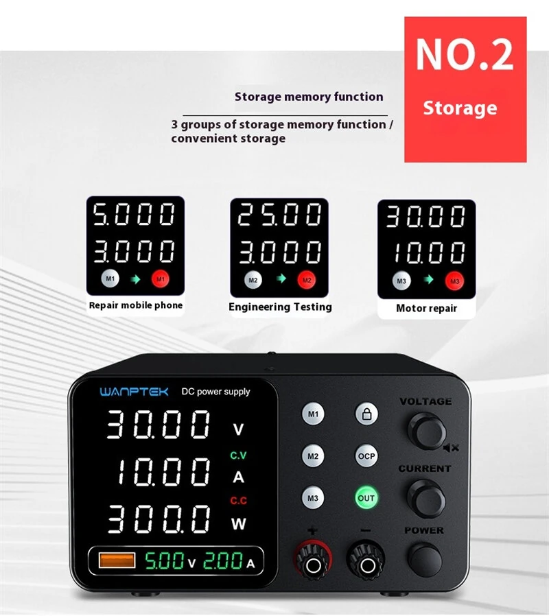 WANPTEK DC Power Supply TPS-C1203 TPS-C305 C605 C3010 0-160V 0-10A 360W 300W 150W Adjustable Regulated Power Supply USB Fast Charge Overcurrent Protection Digital Display — view 4