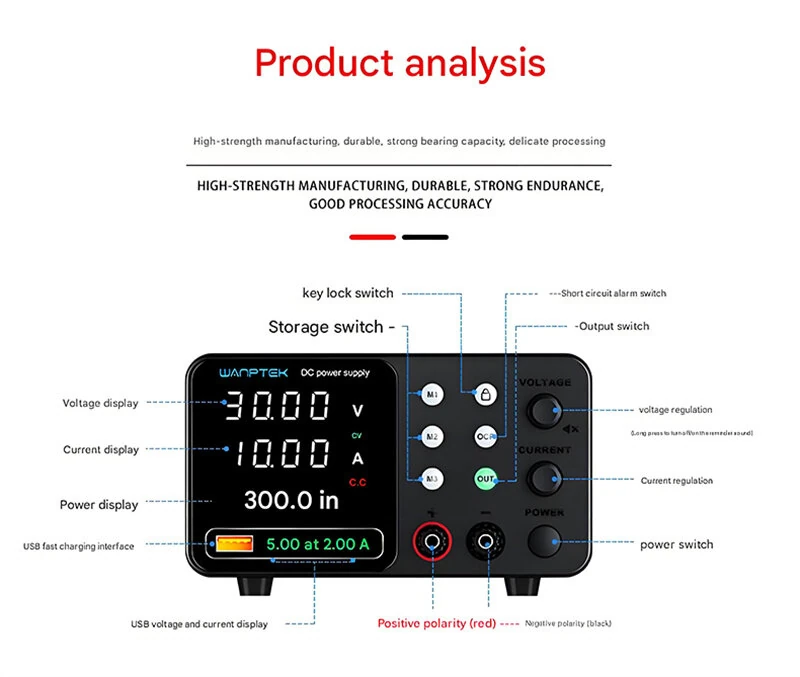 WANPTEK DC Power Supply TPS-C1203 TPS-C305 C605 C3010 0-160V 0-10A 360W 300W 150W Adjustable Regulated Power Supply USB Fast Charge Overcurrent Protection Digital Display — view 8