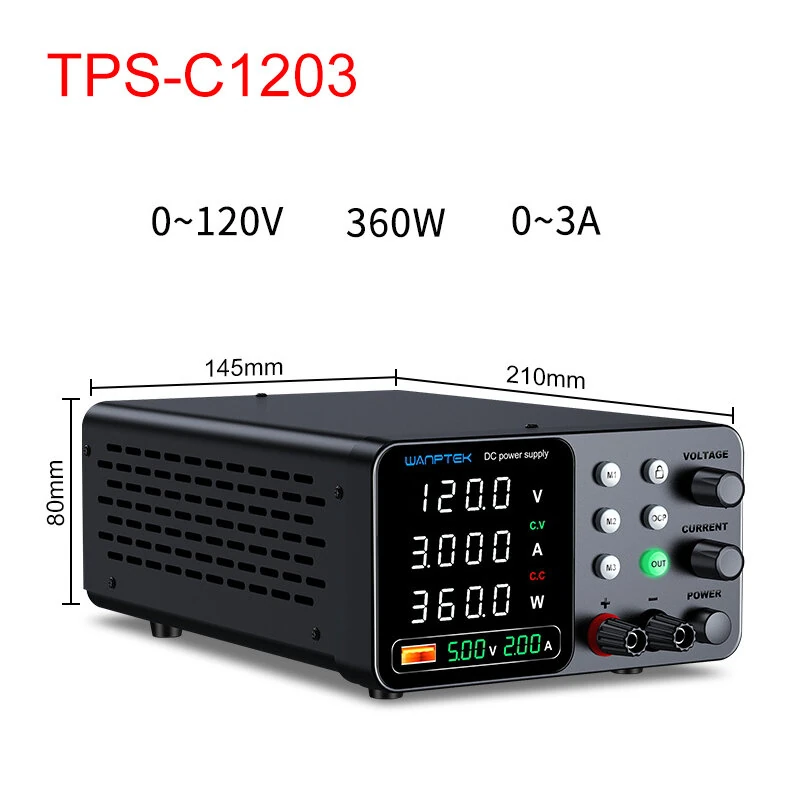 WANPTEK DC Power Supply TPS-C1203 TPS-C305 C605 C3010 0-160V 0-10A 360W 300W 150W Adjustable Regulated Power Supply USB Fast Charge Overcurrent Protection Digital Display — view 9