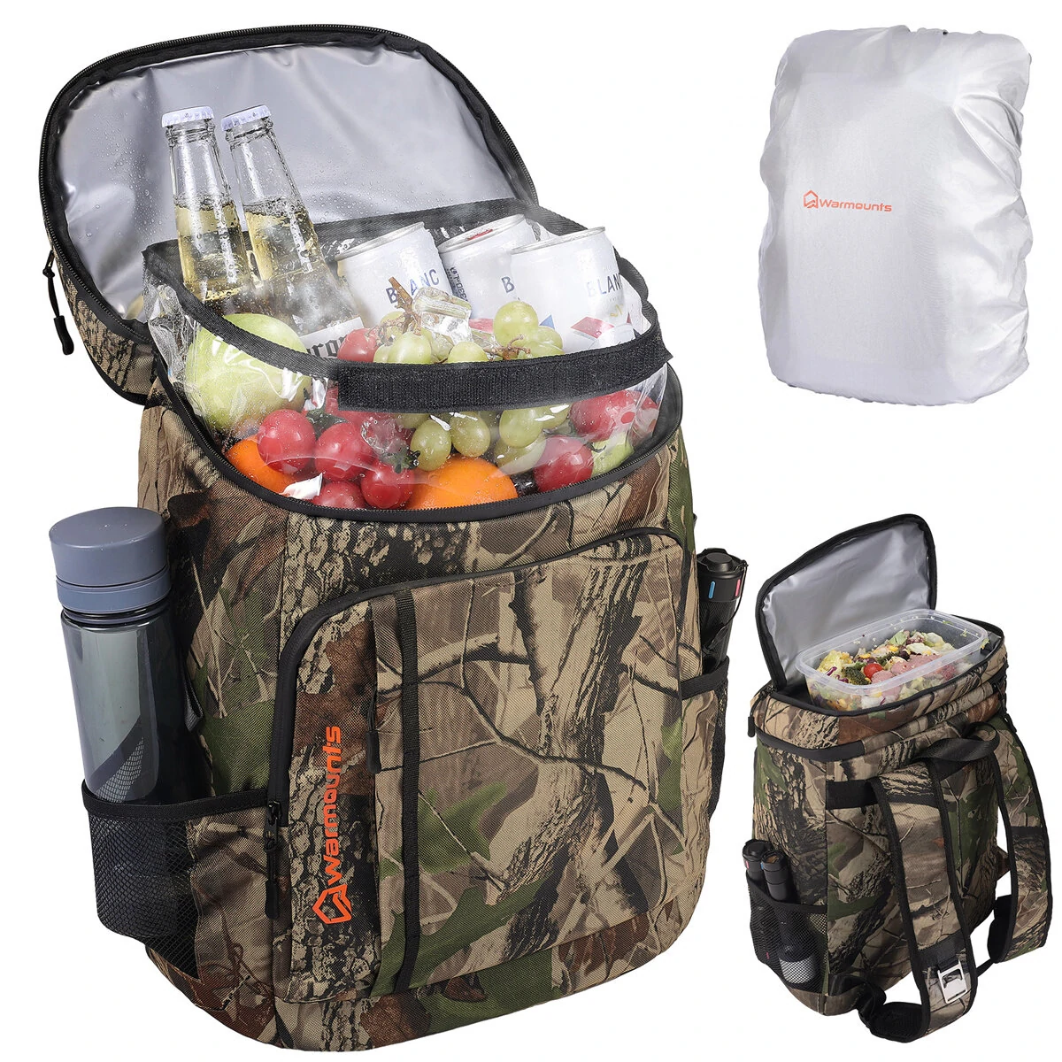 WARMOUNTS Backpack Cooler Insulated 36 Cans w/ Insulating Cover, Upgraded Leakproof Soft Cooler Backpack 2 Compartment for Camping Hiking Picnic Beach — view 11