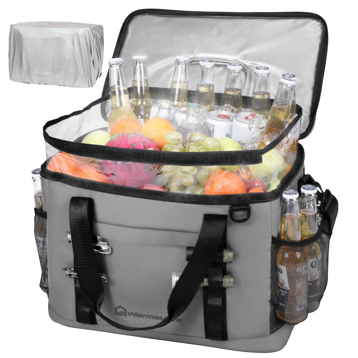 WARMOUNTS Backpack Cooler Insulated 75 Cans w/ Insulating Cover, Upgraded Leakproof Soft Cooler Backpack 2 Compartment for Camping Hiking Picnic Beach — Warmounts