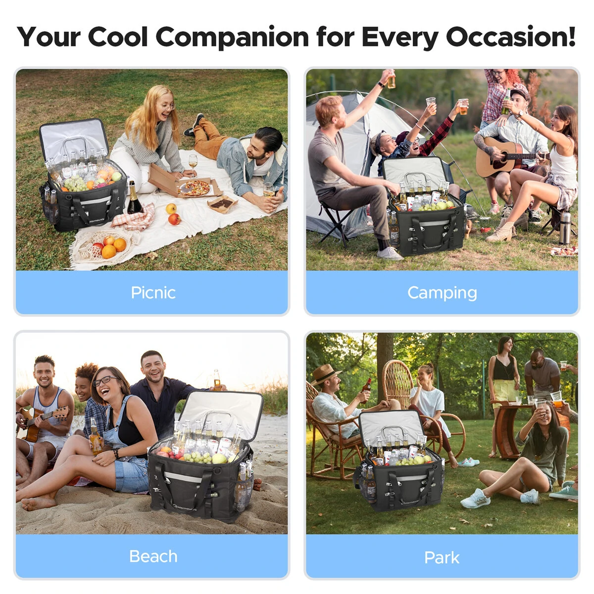 WARMOUNTS Backpack Cooler Insulated 75 Cans w/ Insulating Cover, Upgraded Leakproof Soft Cooler Backpack 2 Compartment for Camping Hiking Picnic Beach — view 9