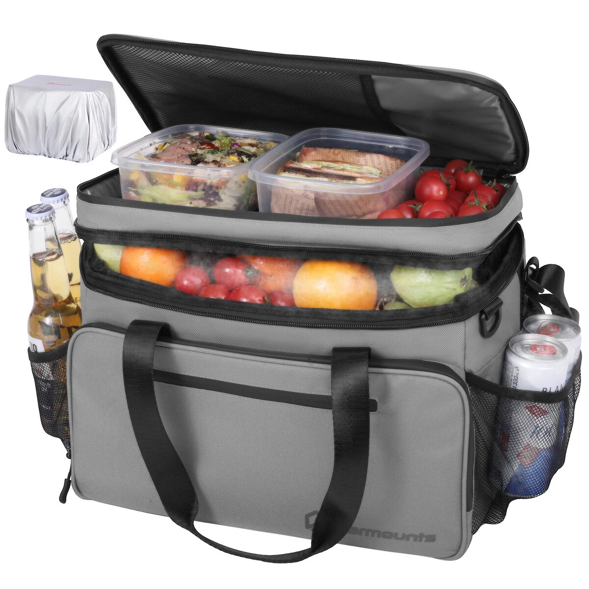 WARMOUNTS Soft Cooler Bag Insulated 48 Cans w/ Insulating Cover, Upgraded Leakproof Camping Cooler Bag 2 Compartment for Camping Hiking Picnic Beach — view 10