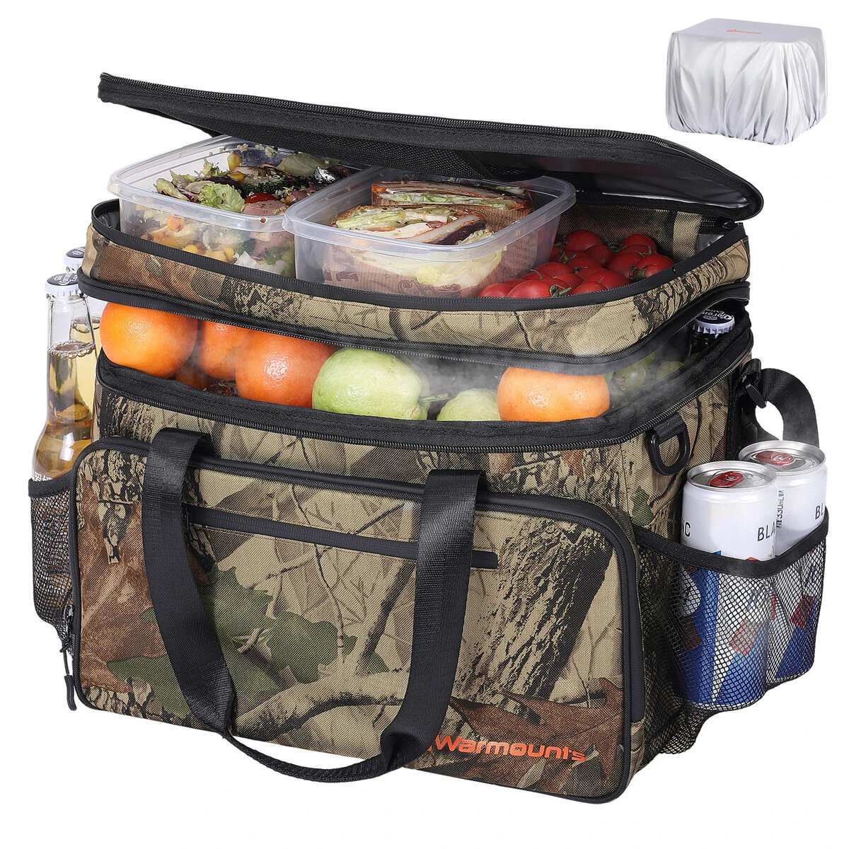 WARMOUNTS Soft Cooler Bag Insulated 48 Cans w/ Insulating Cover, Upgraded Leakproof Camping Cooler Bag 2 Compartment for Camping Hiking Picnic Beach — view 2