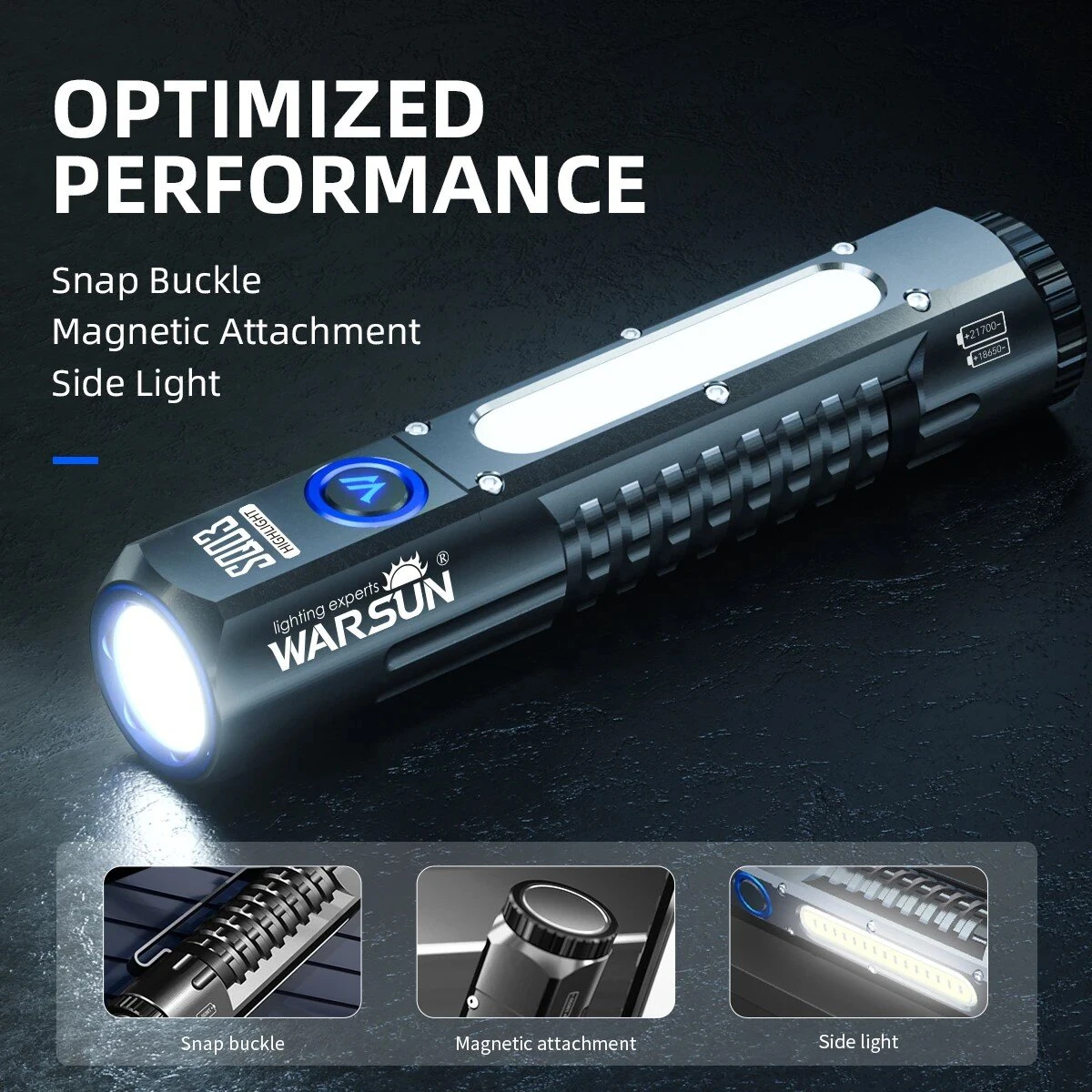 WARSUN Rechargeable Flashlight 1900 Lumens 4000 Mah Super Bright Magnet Flash Light Powerful Handheld LED Portable Waterproof Flashlight — view 3