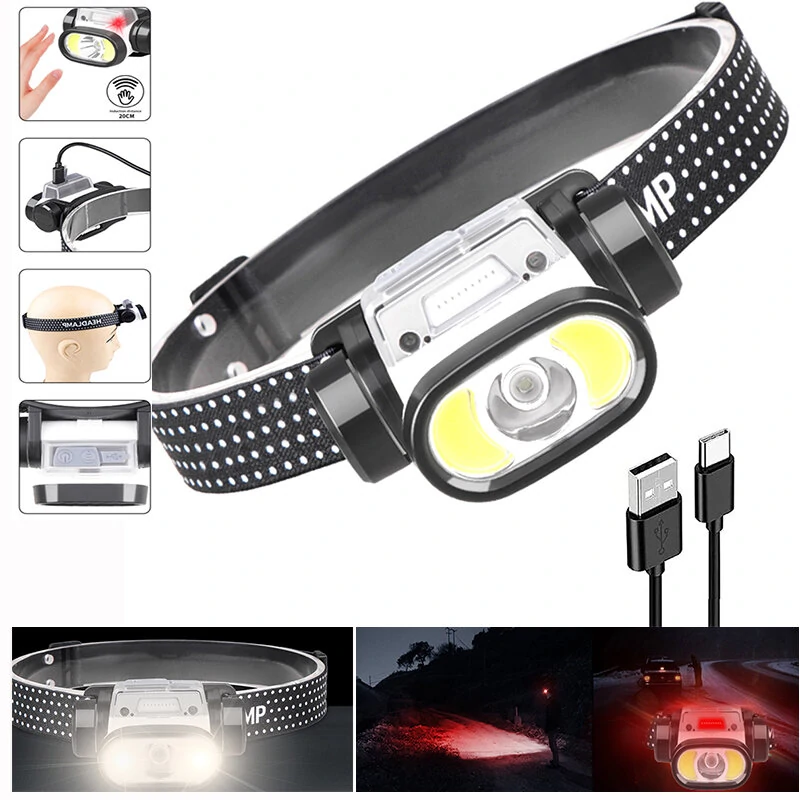 Wave Sensor 2000mAh 400LM 5 Lighting Modes LED Headlamp USB Rechargeable Head Torch COB Outdoor Cycling Adventure Fishing Flashlight Bike Headlamp