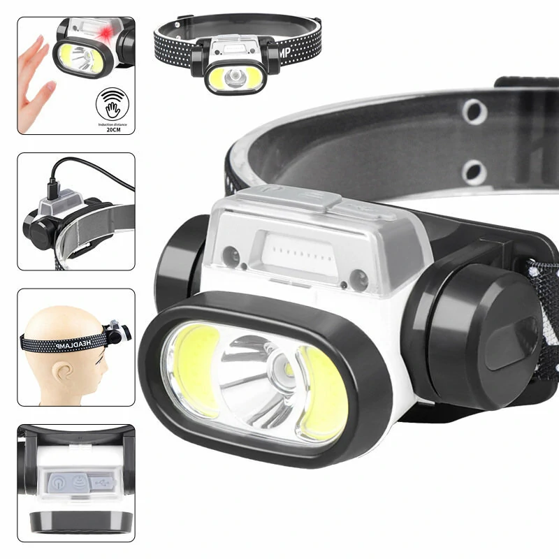 Wave Sensor 2000mAh 400LM 5 Lighting Modes LED Headlamp USB Rechargeable Head Torch COB Outdoor Cycling Adventure Fishing Flashlight Bike Headlamp — view 2