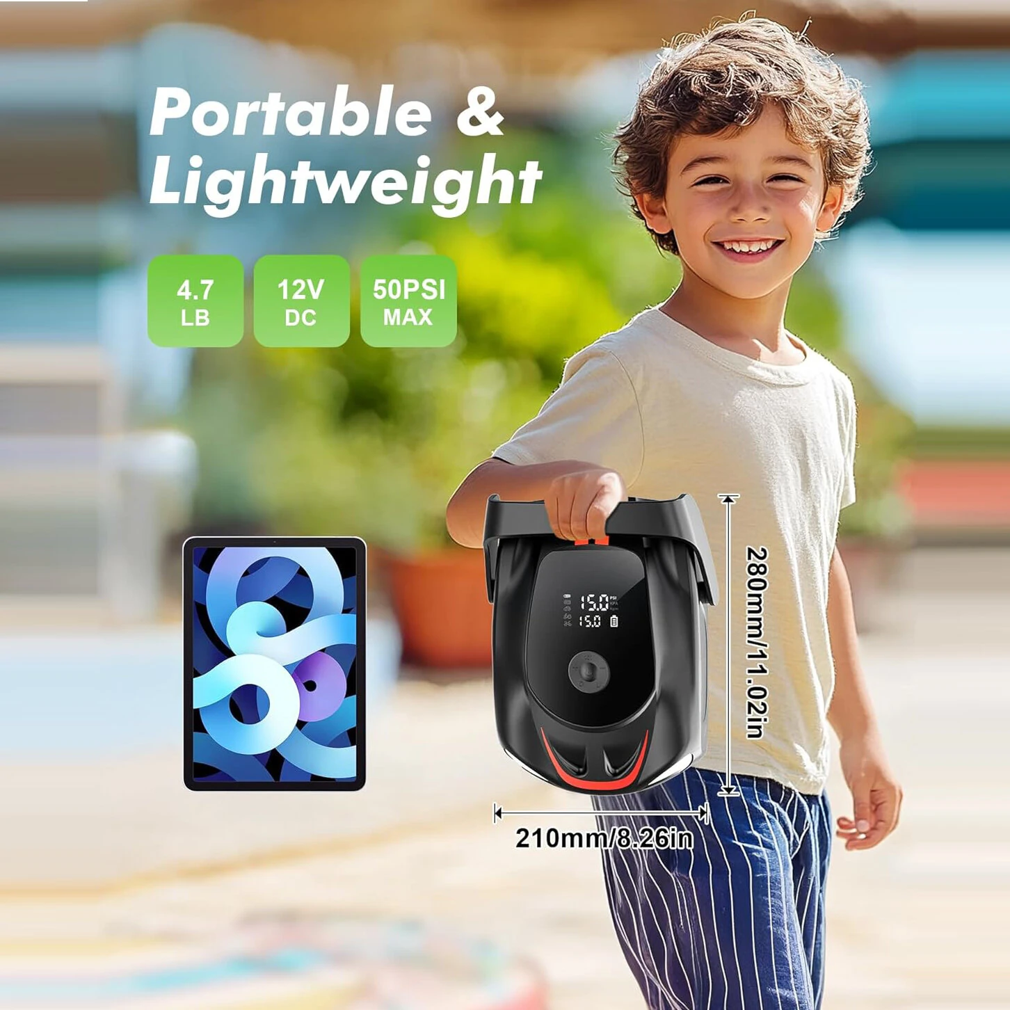 WaveRite 50PSI Paddle Board Pump Electric Portable ISUP Air Pump for Paddleboard with Auto-Off Deflate Function and 12V DC Car Connector for Stand Up Paddle Boards Boats Tents Mattresses — view 6