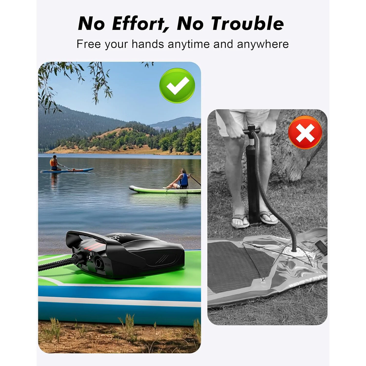 WaveRite 50PSI Paddle Board Pump Electric Portable ISUP Air Pump for Paddleboard with Auto-Off Deflate Function and 12V DC Car Connector for Stand Up Paddle Boards Boats Tents Mattresses — view 7
