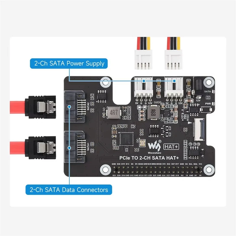 Waveshare PCIe To SATA Adapter Dual Channel SATA Gen3 Compatible For Raspberry Pi 5 Plug and Play High Speed Storage Expansion With LED Indicators EPROM — view 7