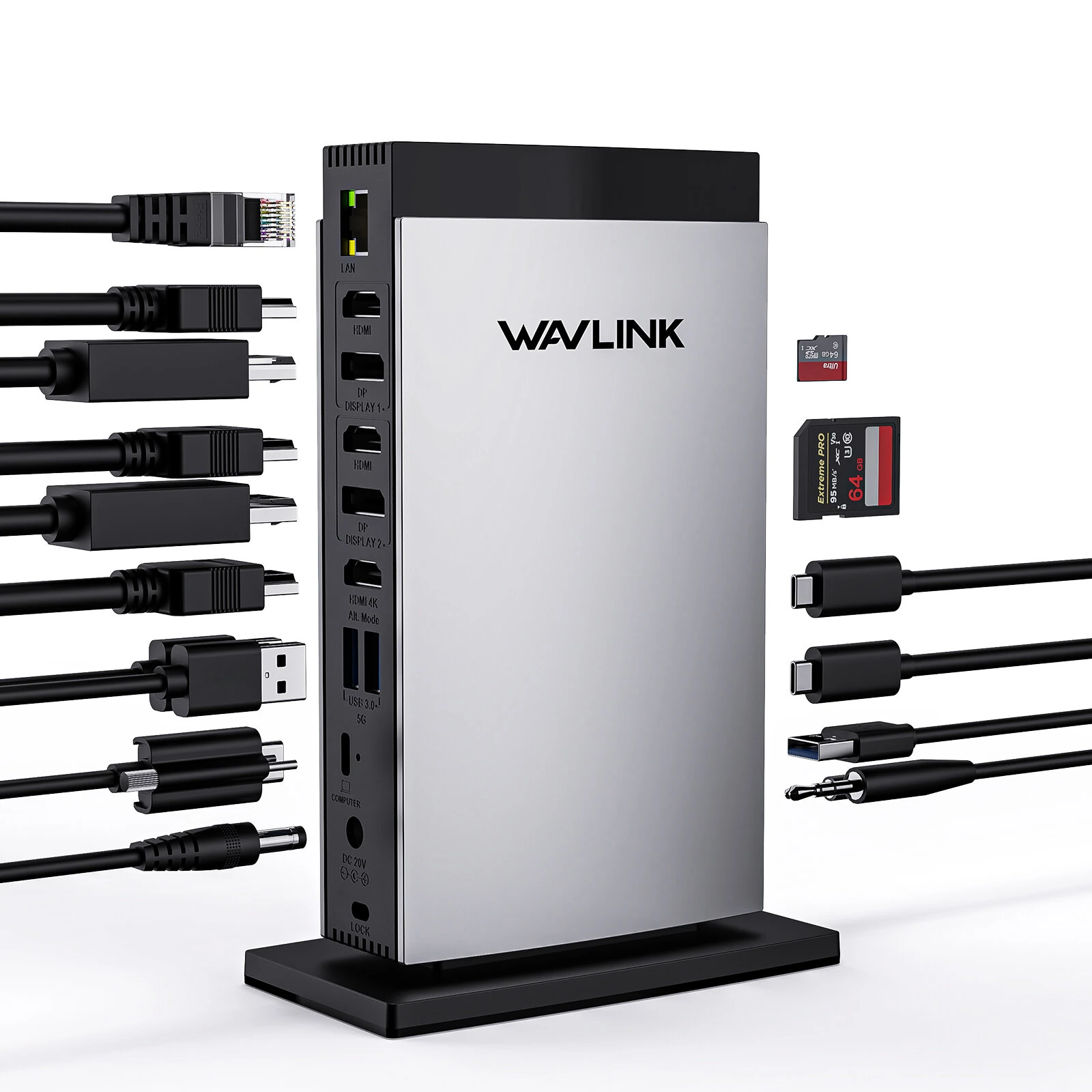 WAVLINK 15 in 1 USB-C DiskplayLink Docking Station with 3*HD 2DP RJ45 Gigabit Audio/Mic SD/TF 5 USB Ports 130W AC Power Supply Triple Display Laptop Dock for M1 M2 M3 Mac and Windows