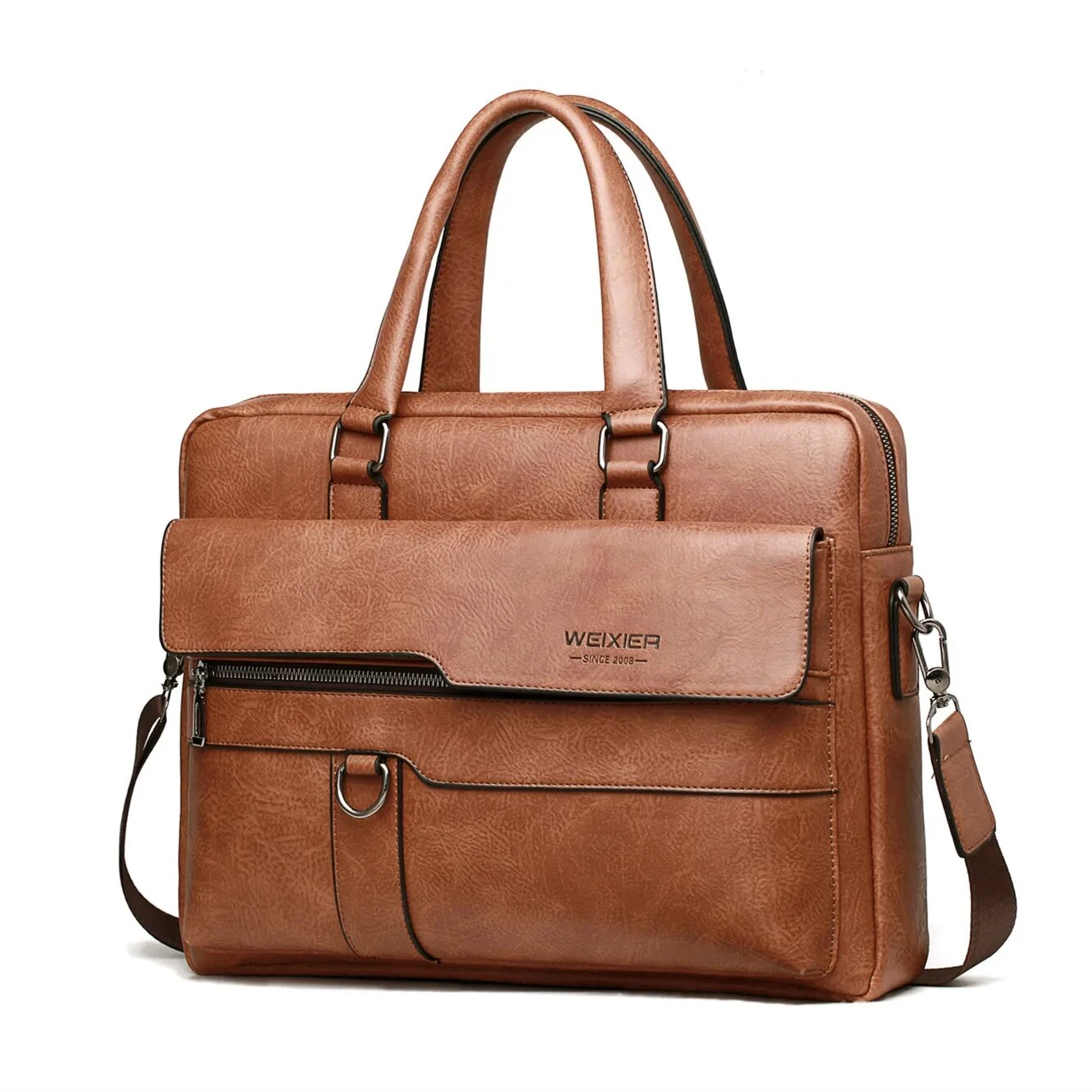 WEIXIER Men's Briefcase Retro Business Casual Laptop Bag Office High Quality PU Leather Handbag Shoulder Messenger Bags — view 3