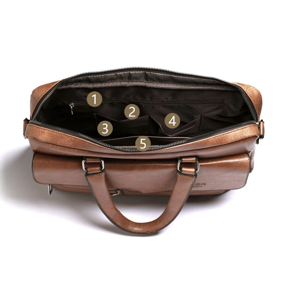 WEIXIER Men's Briefcase Retro Business Casual Laptop Bag Office High Quality PU Leather Handbag Shoulder Messenger Bags — view 5