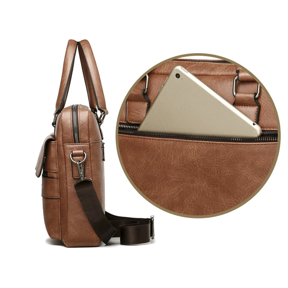 WEIXIER Men's Briefcase Retro Business Casual Laptop Bag Office High Quality PU Leather Handbag Shoulder Messenger Bags — view 7
